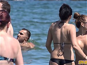massive breasts fledgling bra-less insane teenagers voyeur Beach video